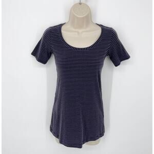Lululemon T-Shirt Womens 2 Blue Black Stripe Short Sleeve Scoop Neck Lightweight